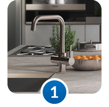 Step 1 Beautiful boiling water tap in modern kitchen.